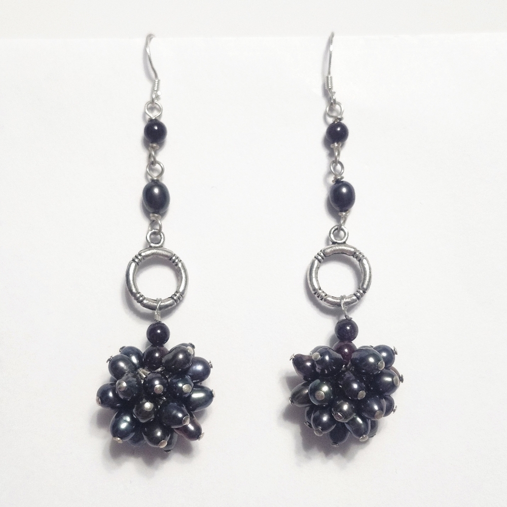 Pearl Silver Long Drop Earring 3"